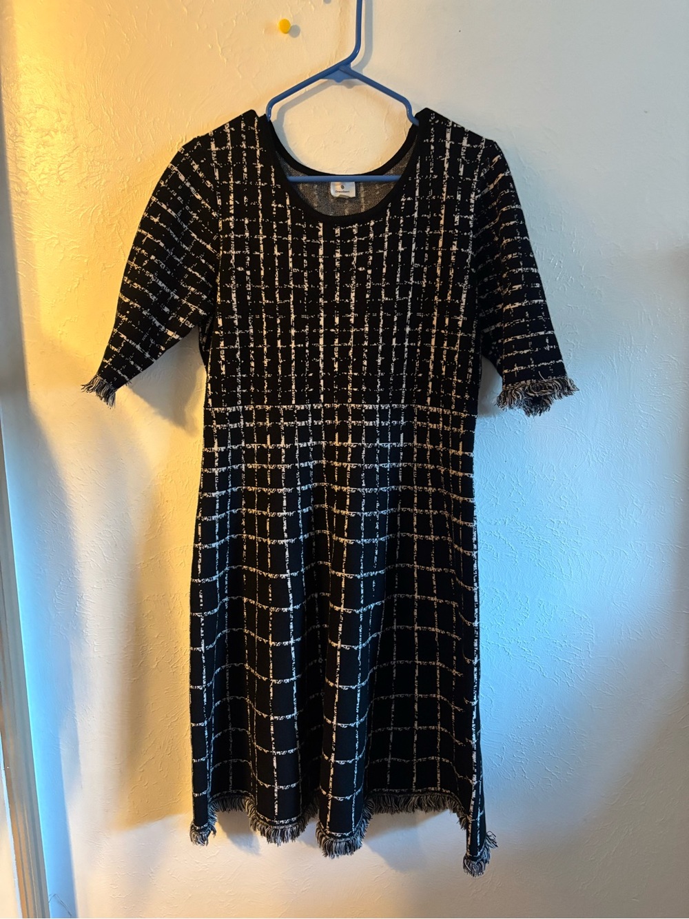 dressbarn Black Tweed Plaid Midi Dress with White Grid